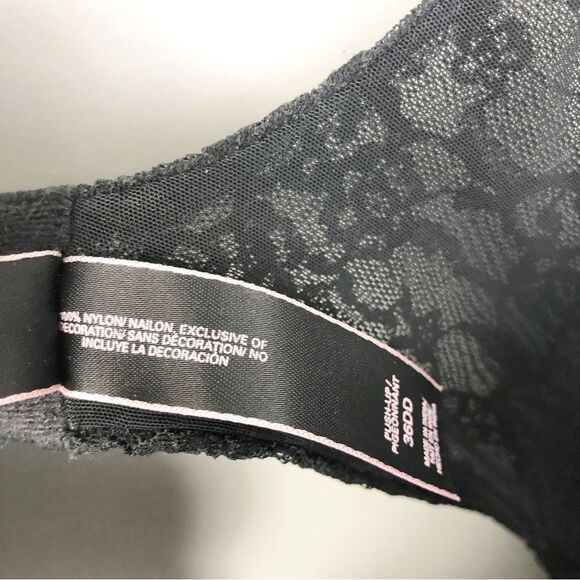 VICTORIA’S SECRET | Black Floral Lace Push Up Bra Padded Size 36DD - Picture 5 of 7